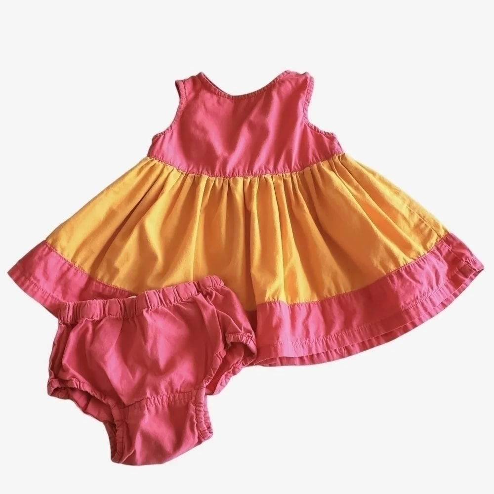 K1003 * Baby Gap Girls Dress Pink Orange Size 3-6M Vintage 90s Y2K
